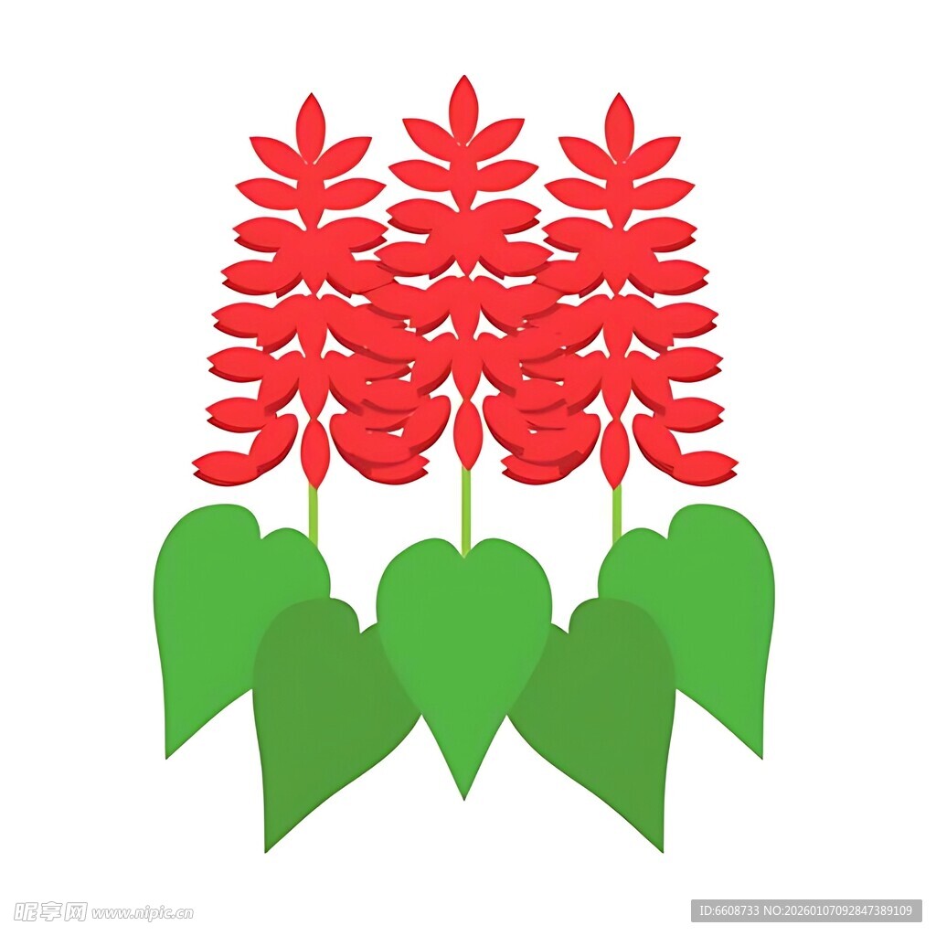 三株红色花卉插画