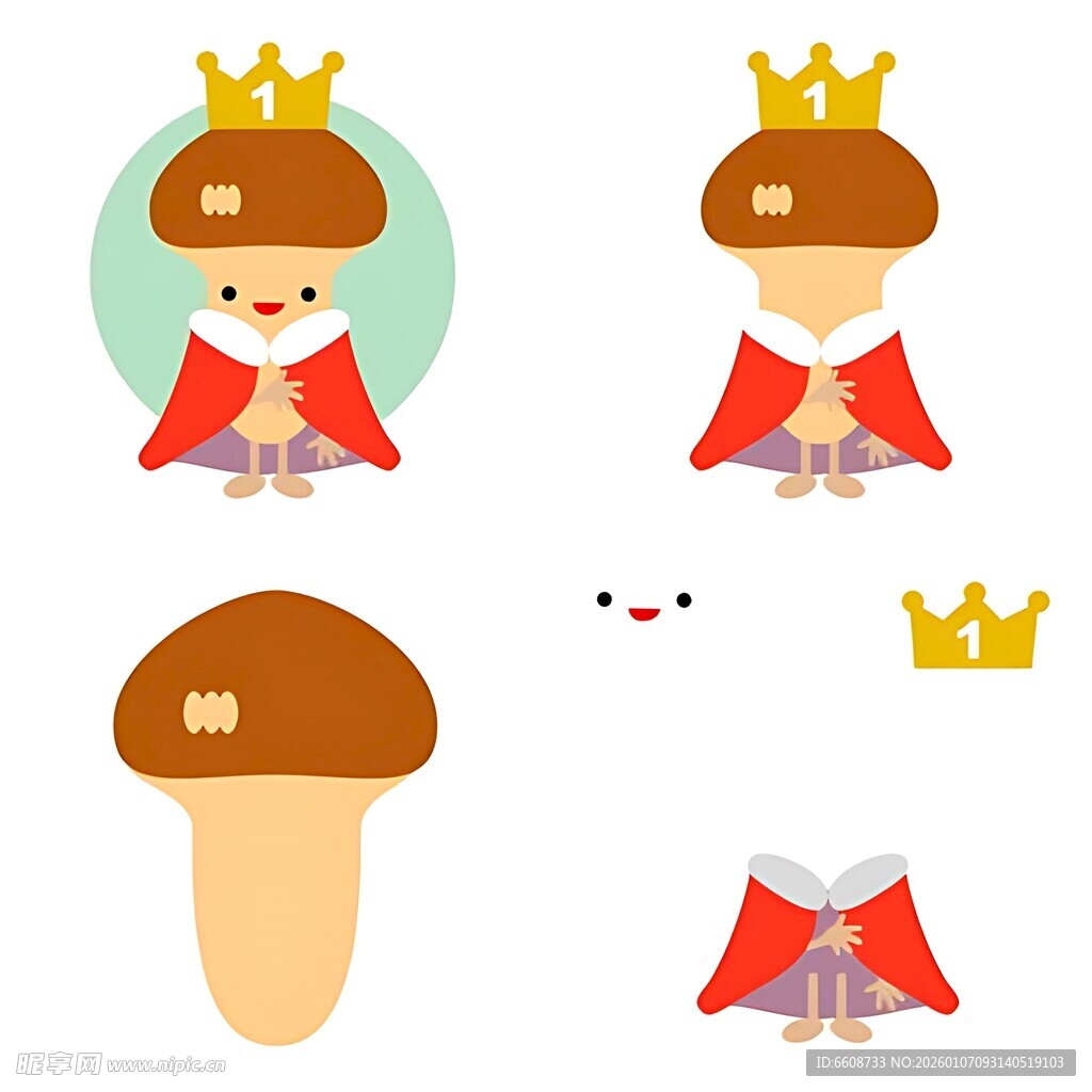 蘑菇小人与皇冠等元素