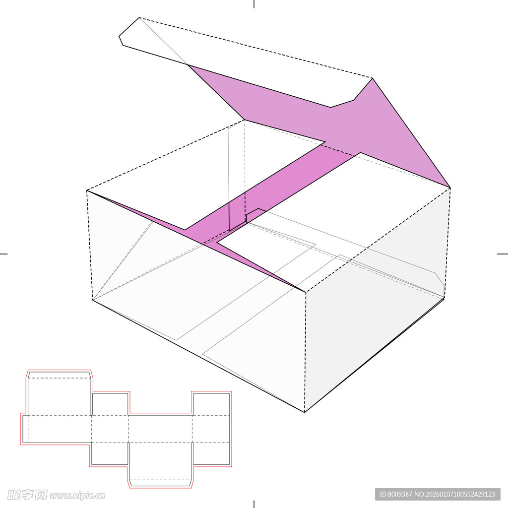 纸盒展开与立体结构示意图