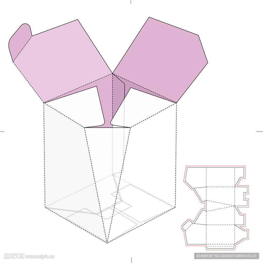 紫色六边形纸盒展开图