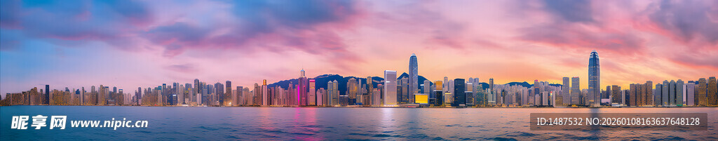 城市天际线的梦幻黄昏景色