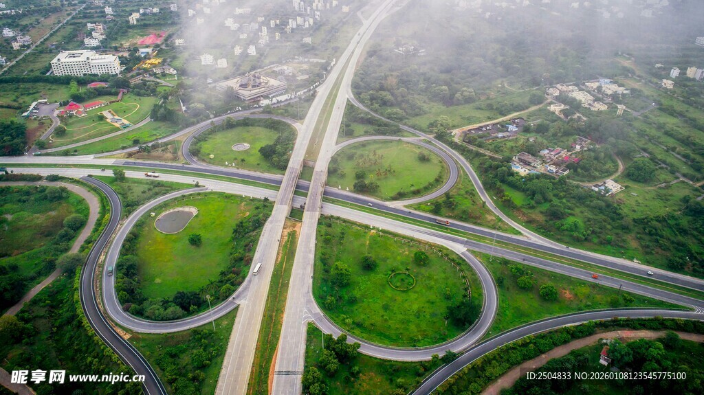 空中俯瞰交错的城市立交桥