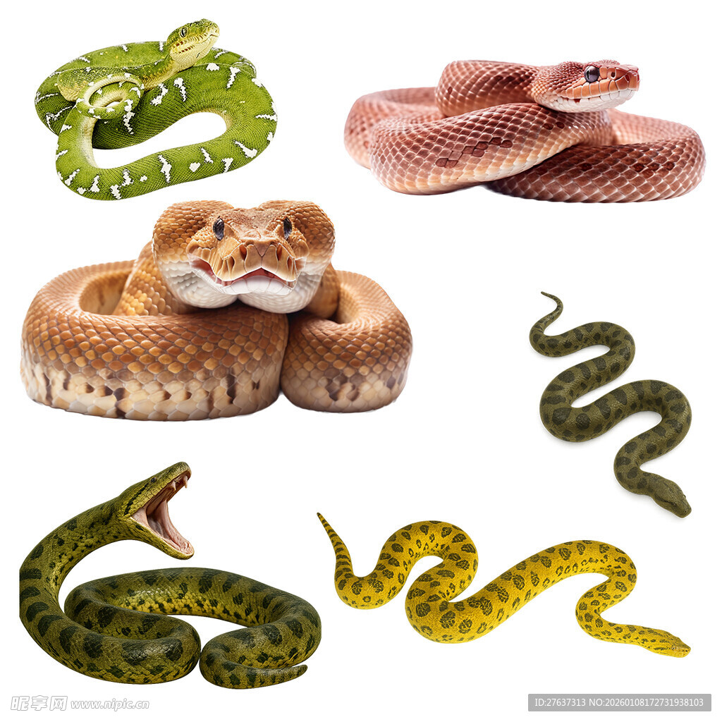 多样色彩斑斓的蛇类集合