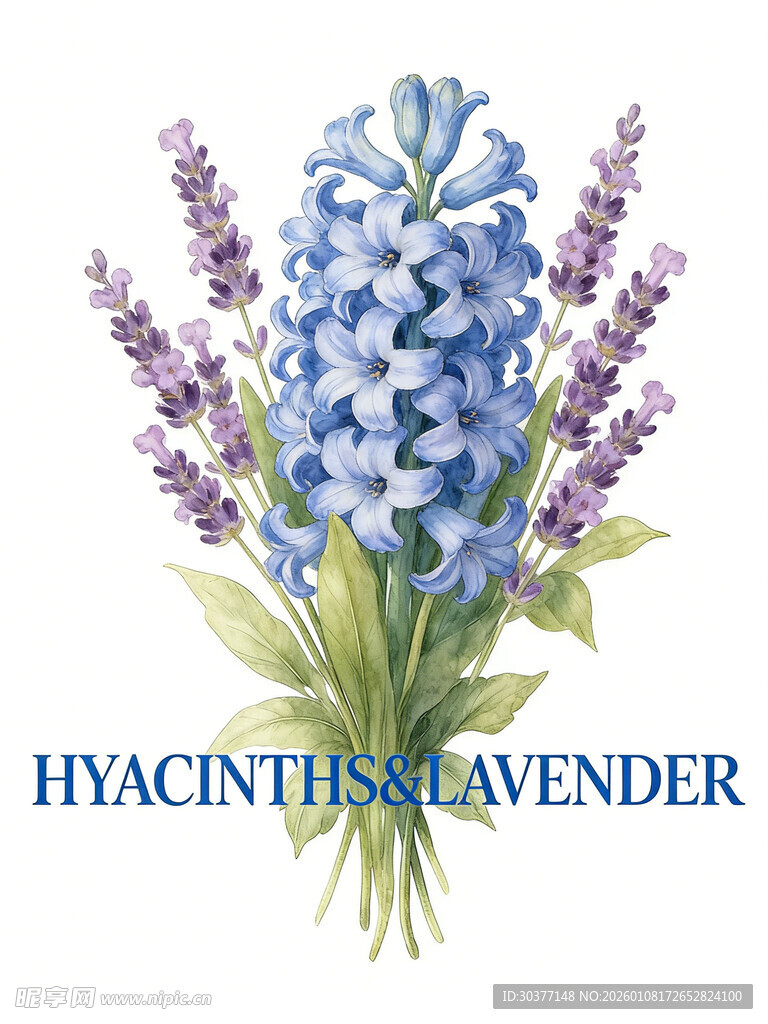 手绘风薰衣草与风信子插画