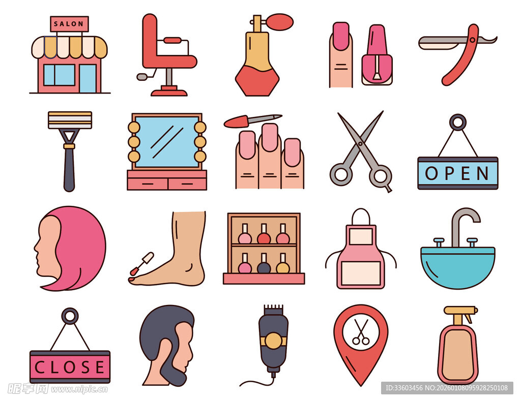 美容美发相关图标集合