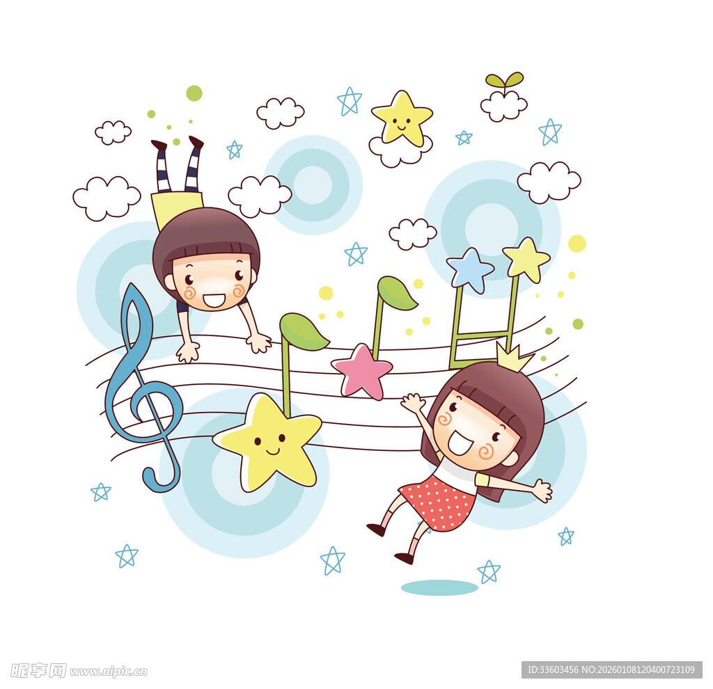 童趣音乐时光的梦幻插画