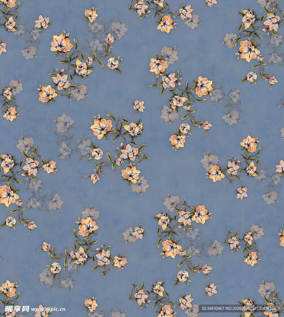 蓝色底碎花图案纹理