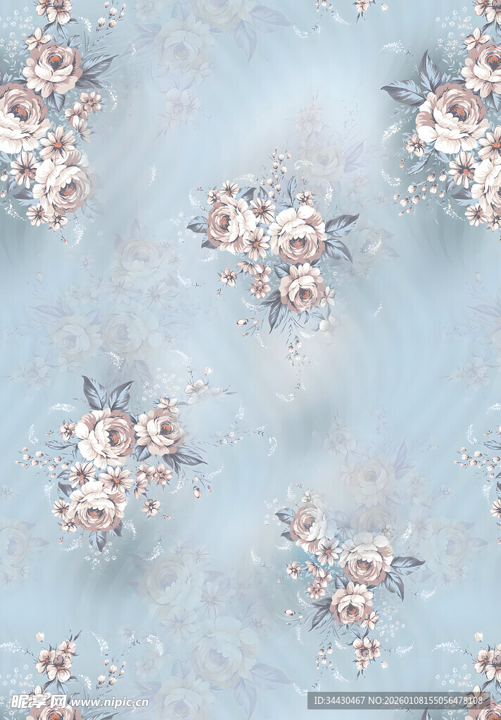 淡蓝底花卉抽象纹理图案