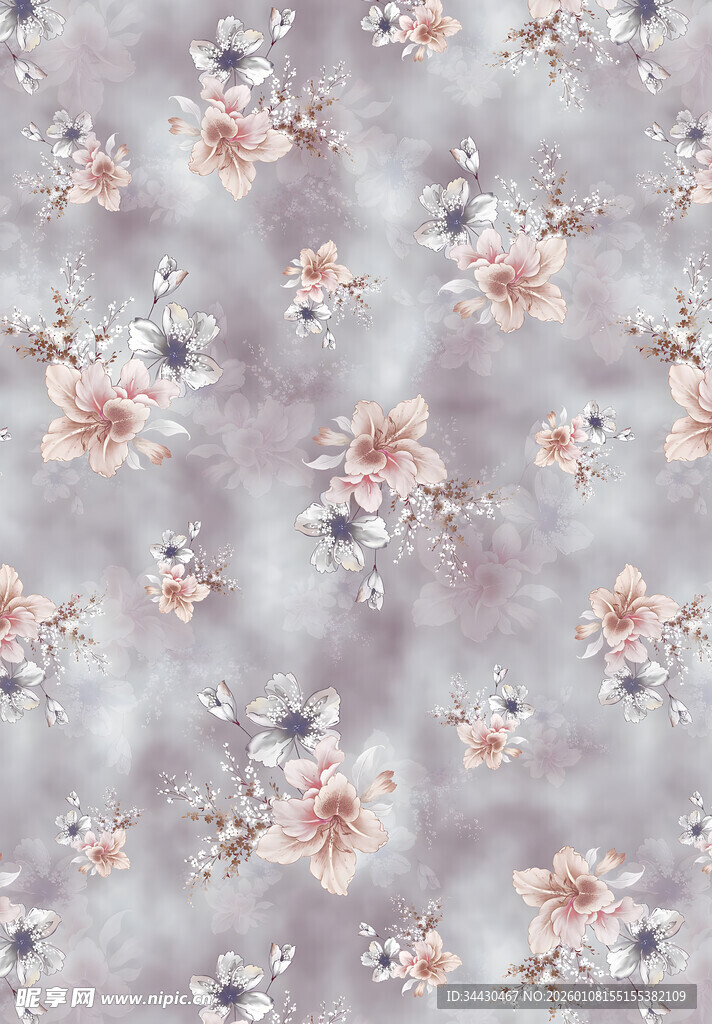 淡紫色花卉图案布料