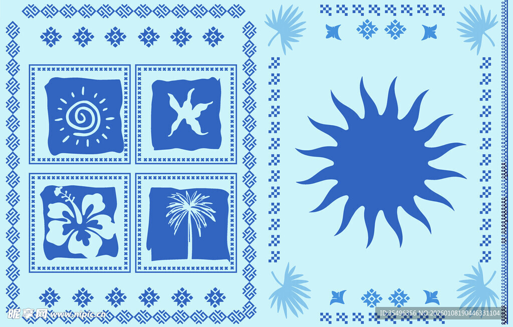 蓝白海洋风图案设计