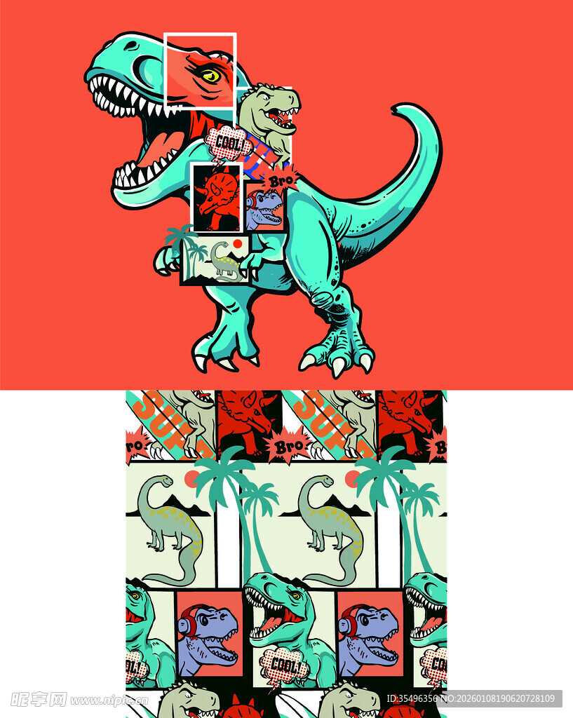 卡通恐龙创意插画图案