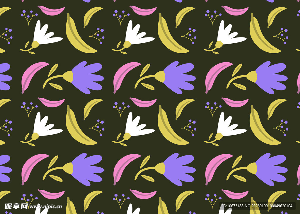 多彩花卉香蕉图案背景
