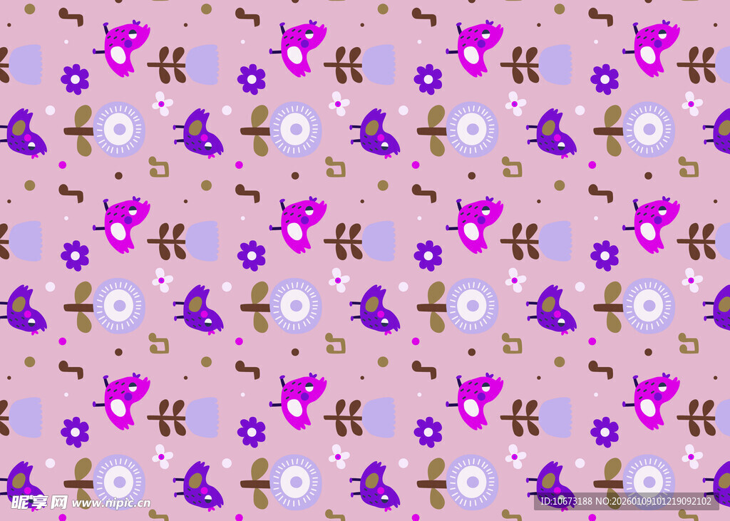 粉色花卉图案无缝背景图