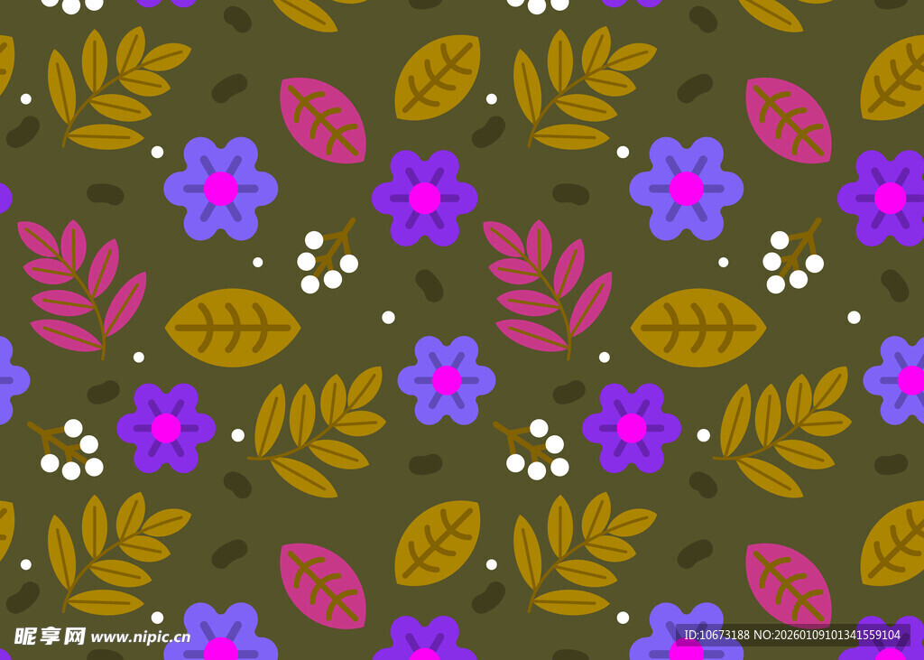 多彩花卉树叶图案背景