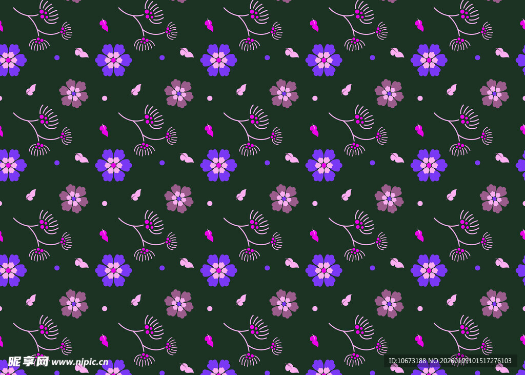 黑色背景紫色花卉图案