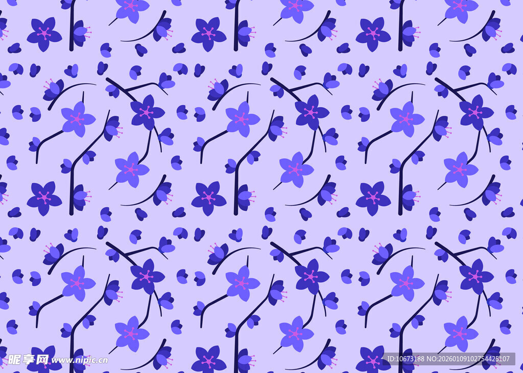 紫色花卉星星图案背景