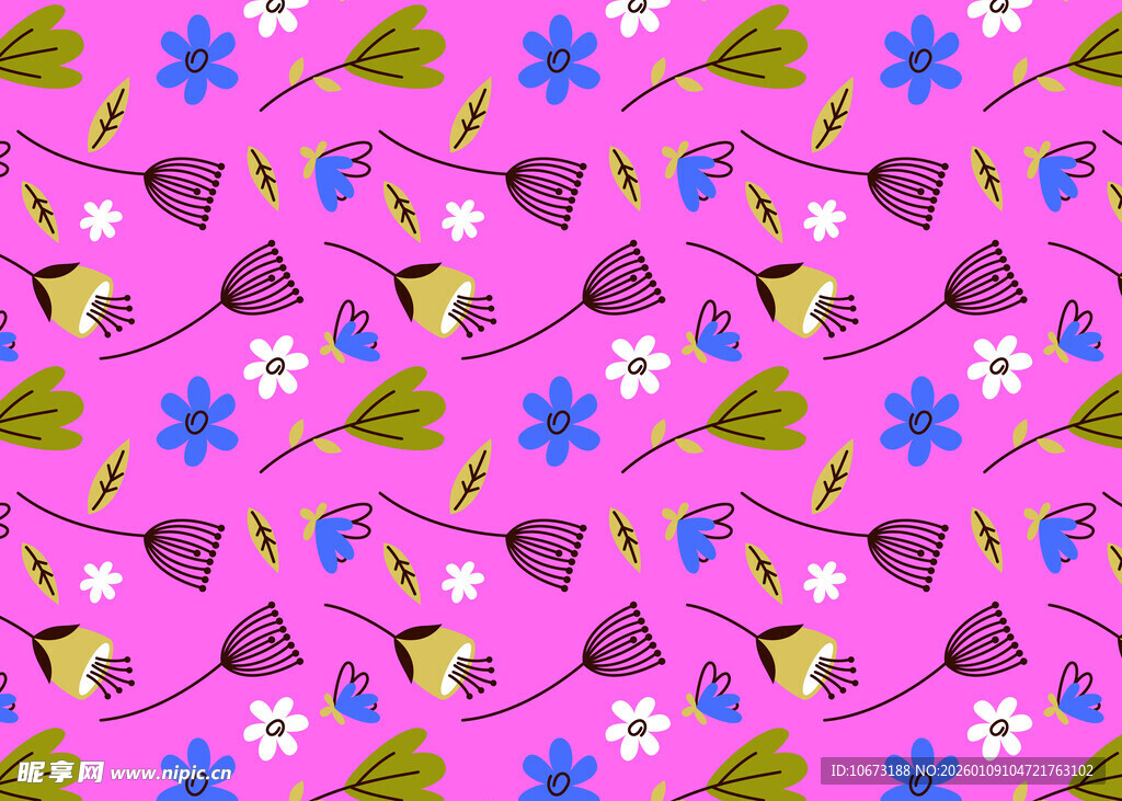 粉色花卉叶片无缝图案