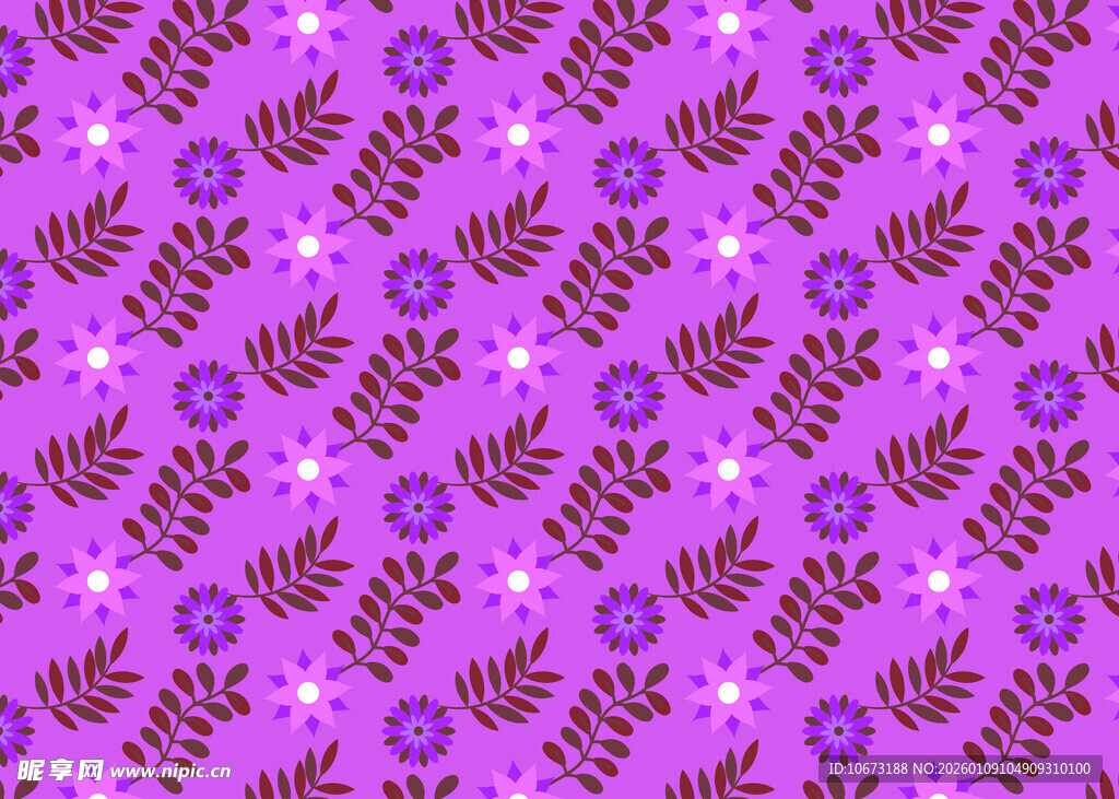 紫色花卉蕨类图案背景