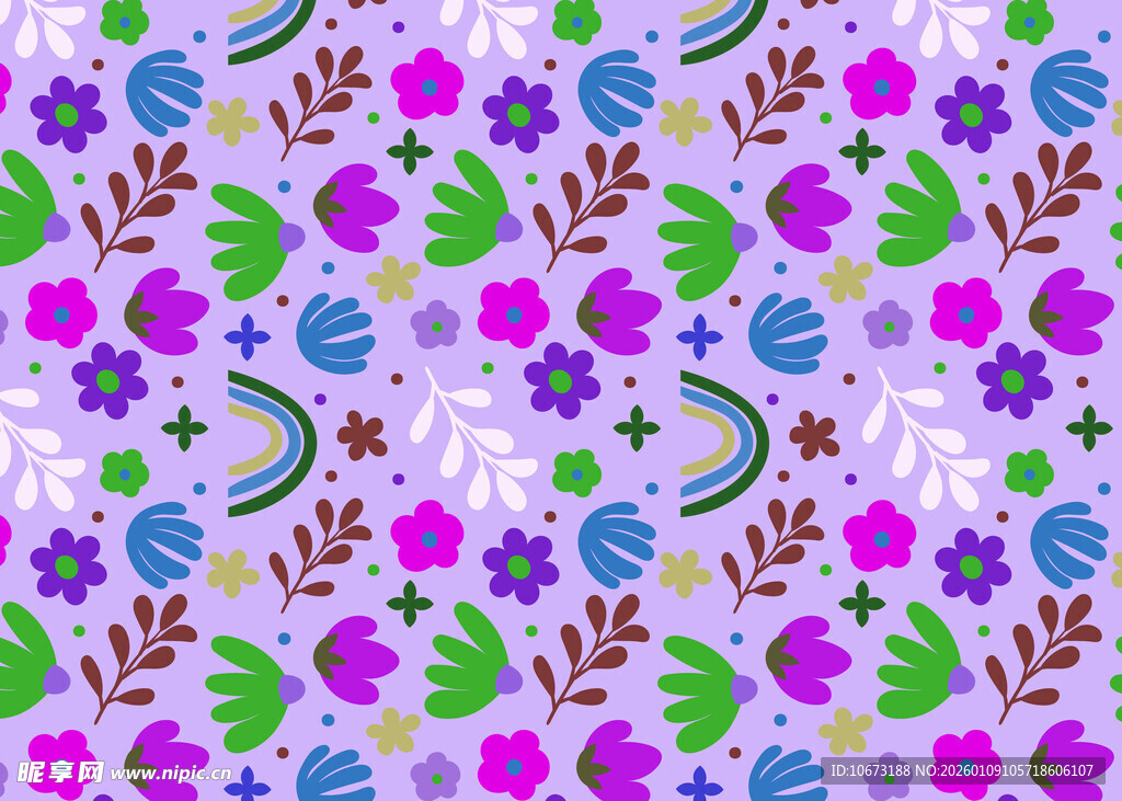 多彩花卉几何图案背景图