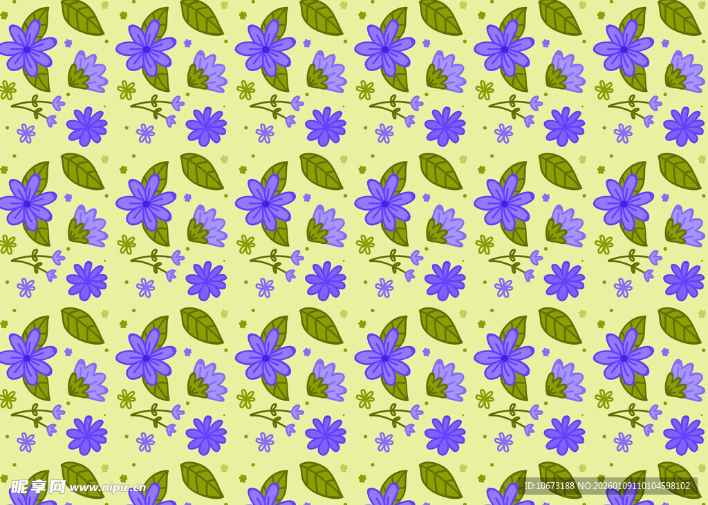 清新蓝花绿叶图案背景