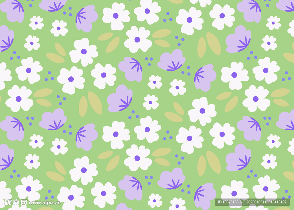 清新绿底花卉无缝图案