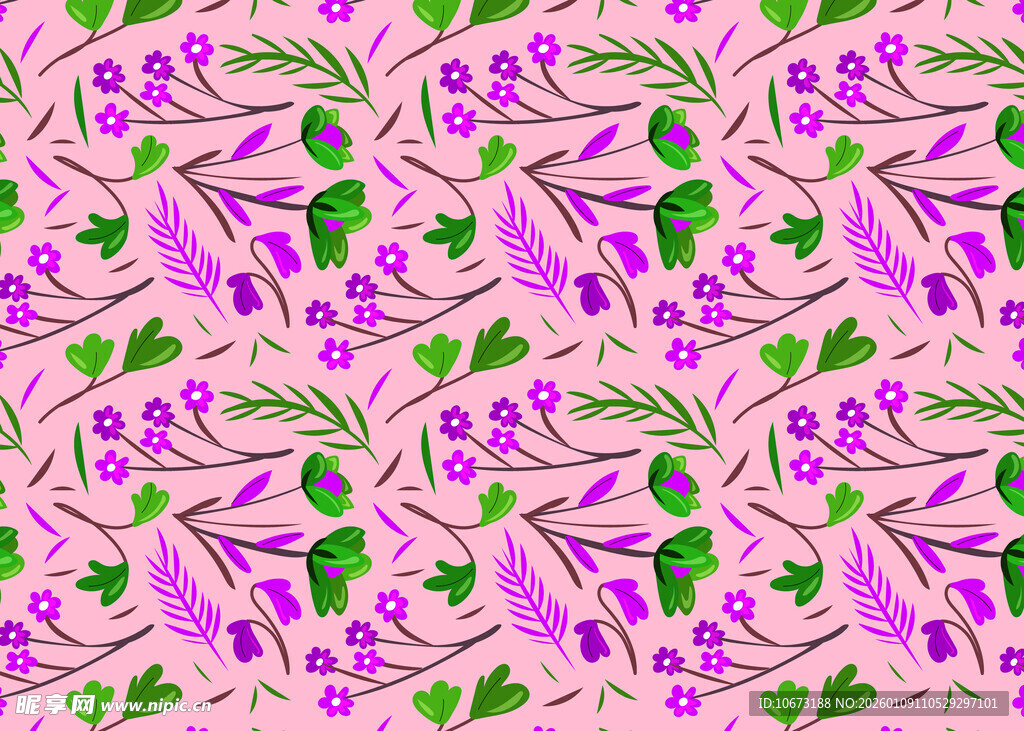 粉色背景花朵藤蔓图案