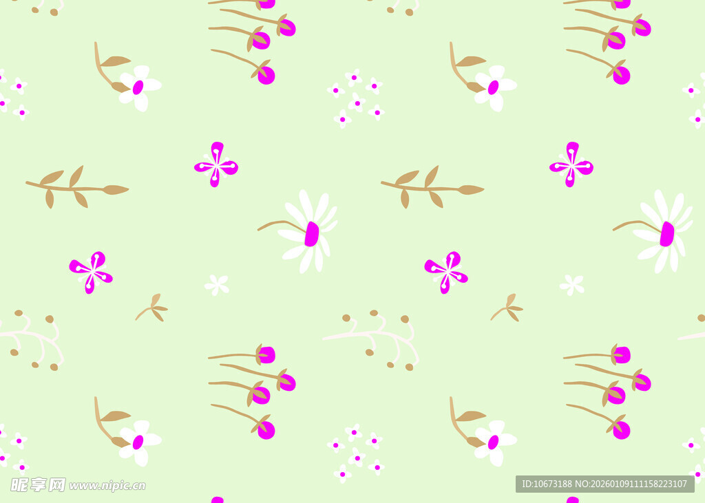 淡绿底粉色小花图案背景