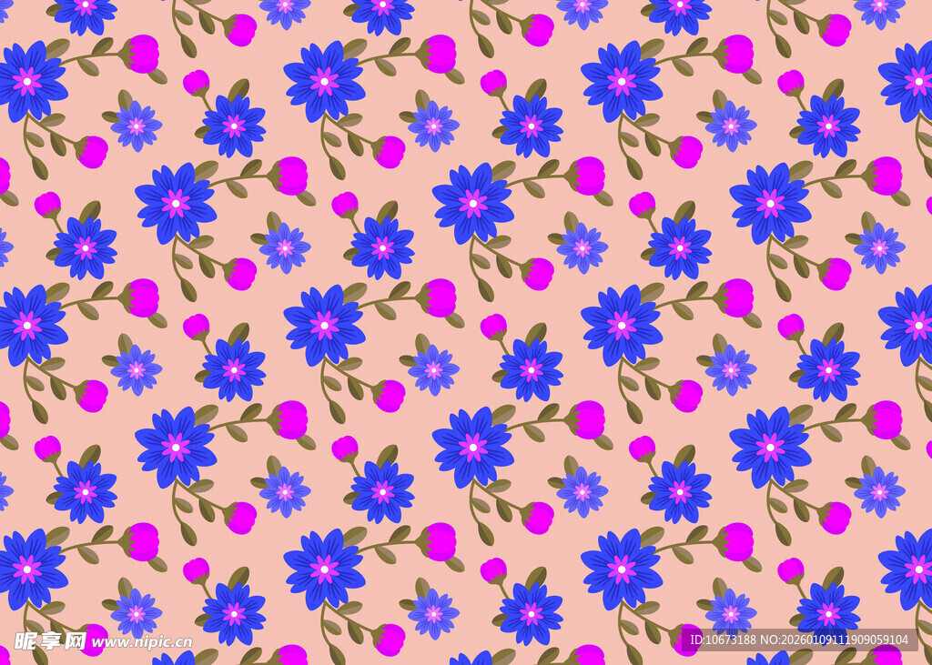 粉色背景蓝色花朵图案