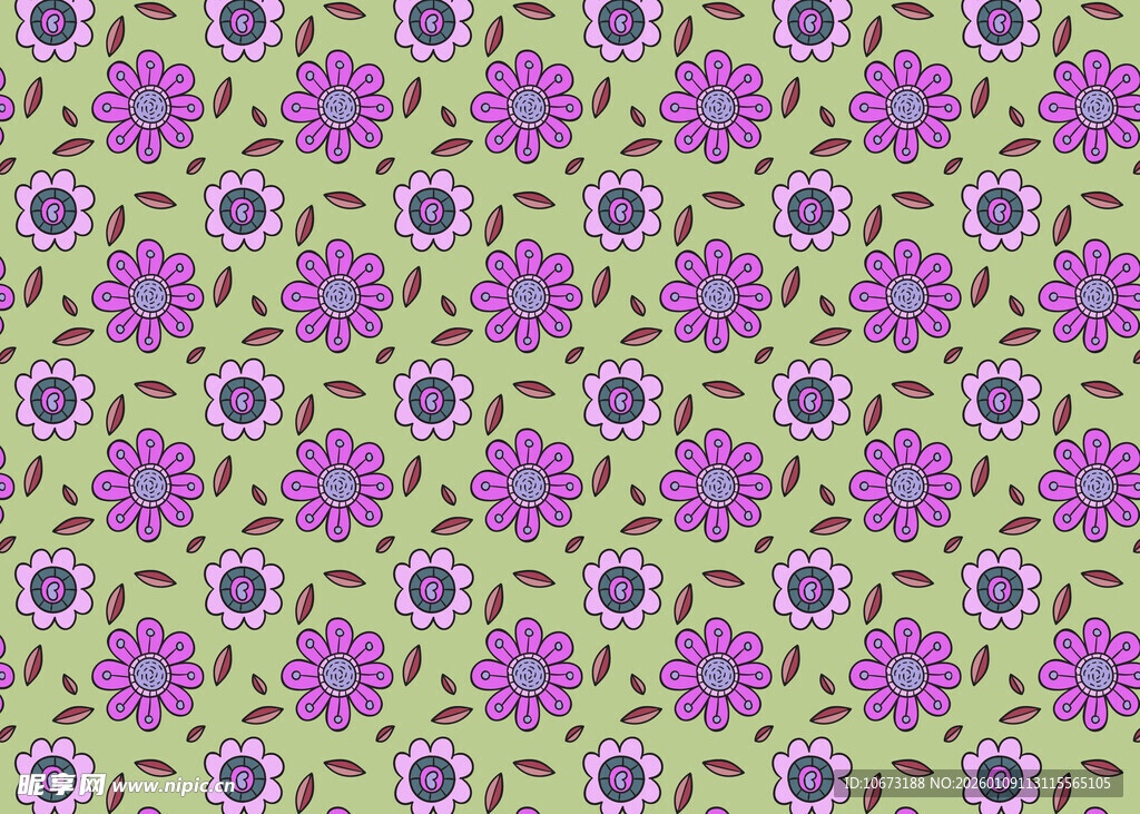 绿色底紫色花朵图案背景