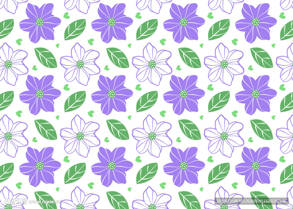紫色花卉绿叶图案背景