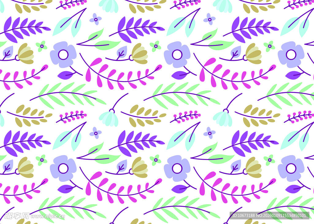 紫色花卉植物无缝图案