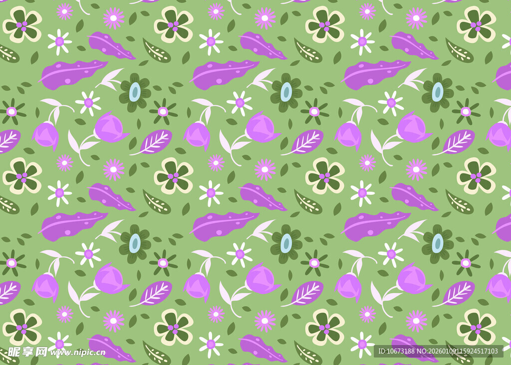 绿色紫色花卉几何图案背景
