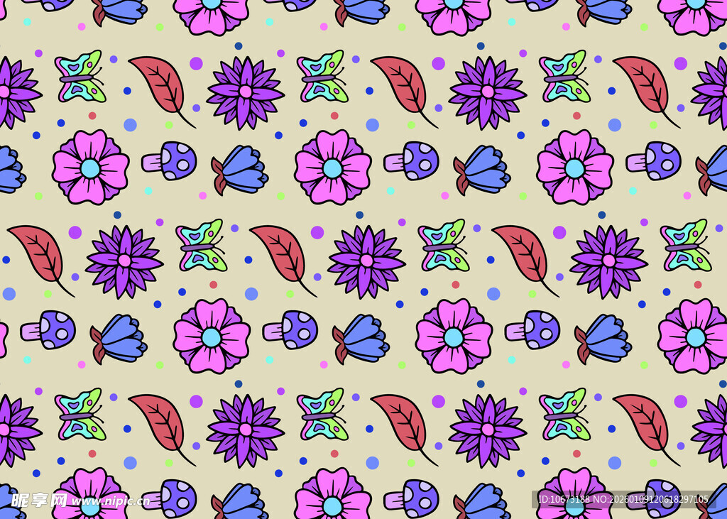 多彩手绘花卉图案背景
