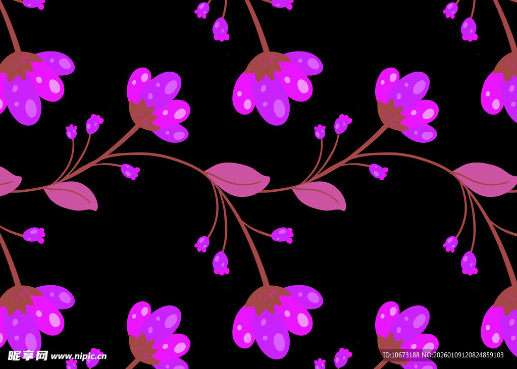 紫色花卉黑色背景图案