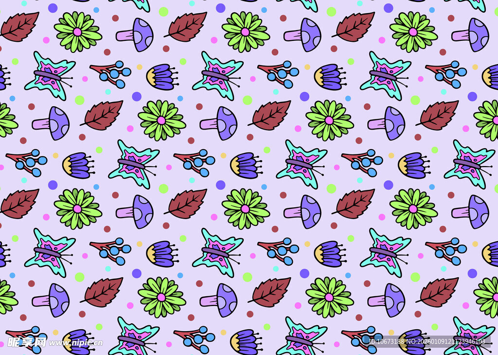 多彩植物图案无缝背景