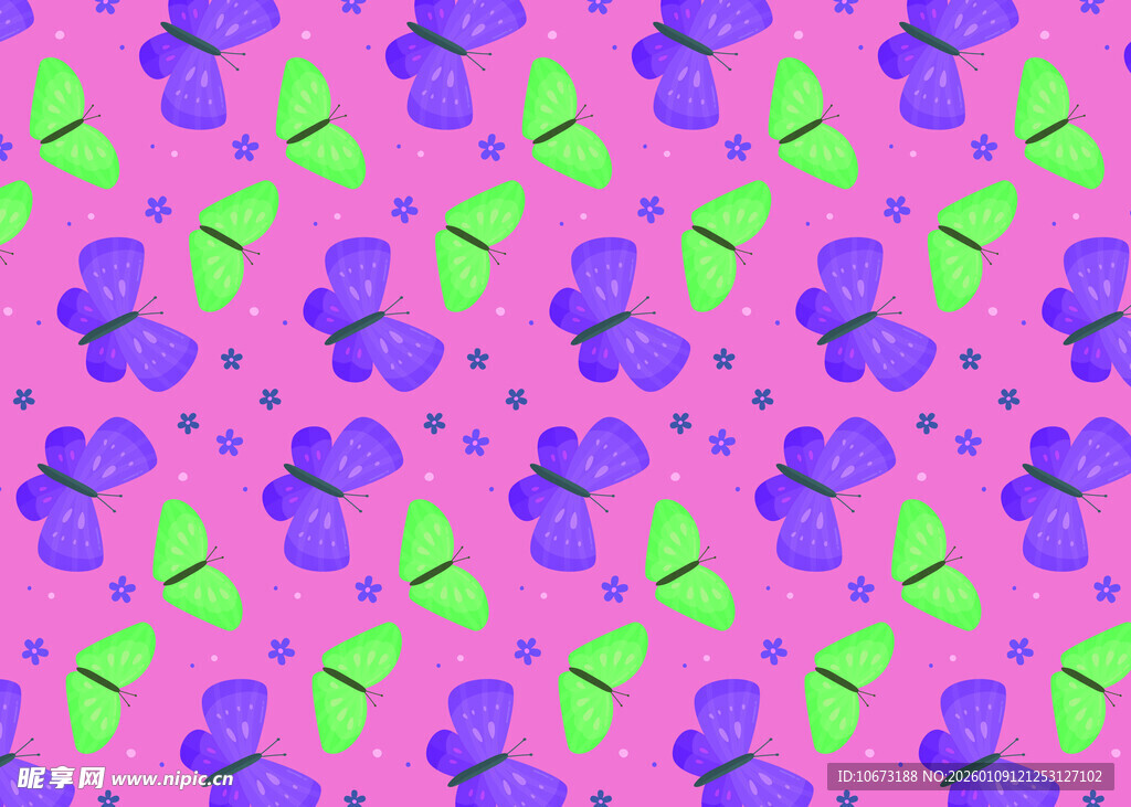 粉色背景蝴蝶绿叶图案