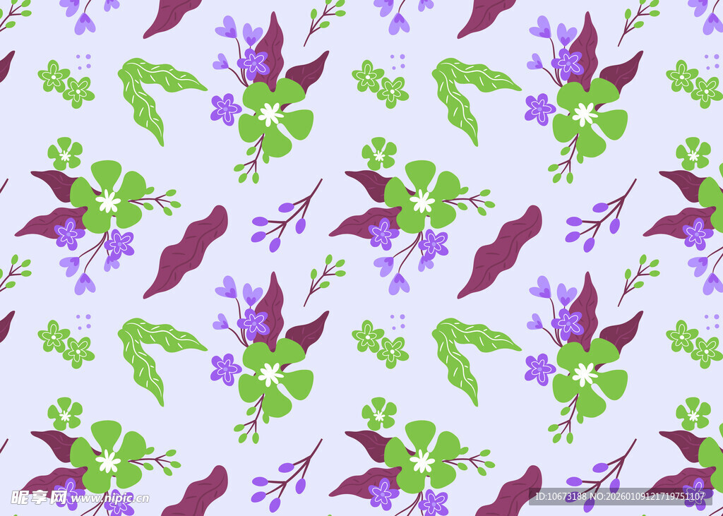 紫色花卉绿叶图案背景