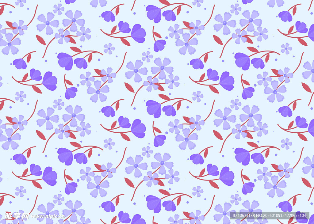 淡蓝底紫色花卉图案