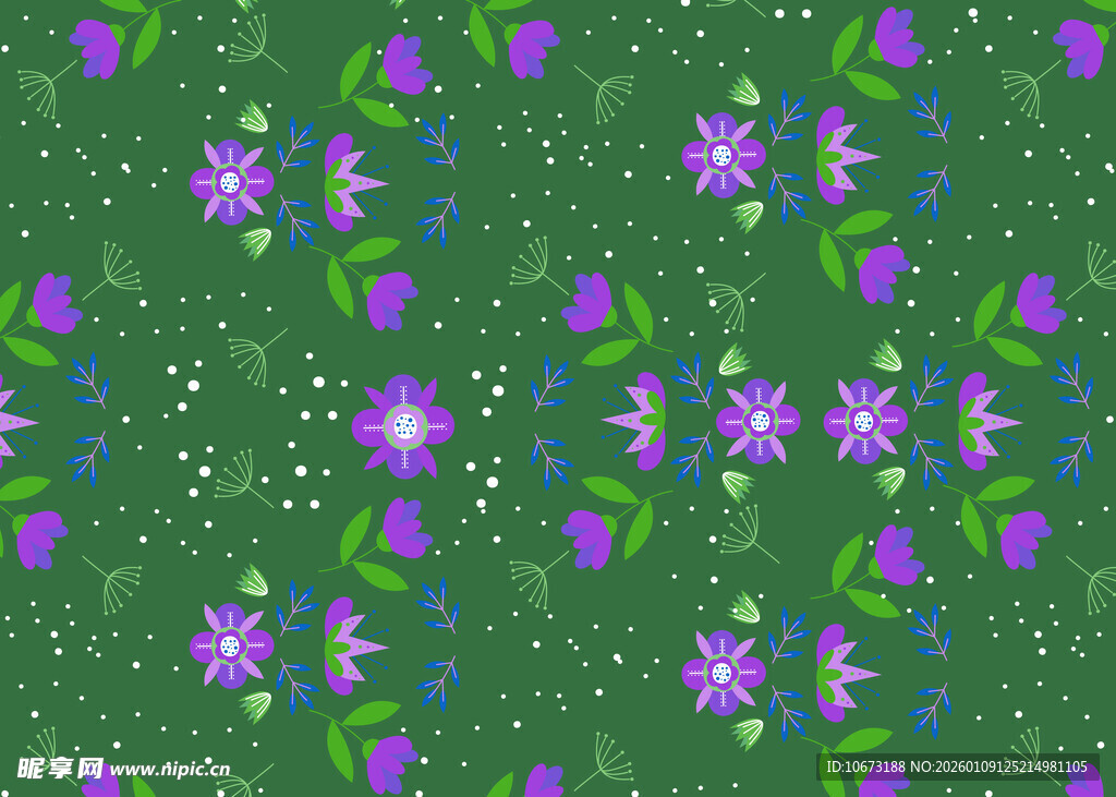 绿色底紫色花卉图案纹理