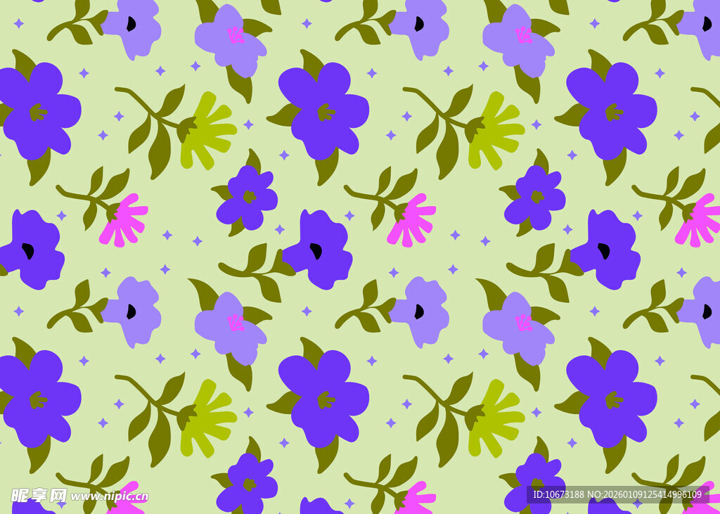 清新花卉无缝图案背景