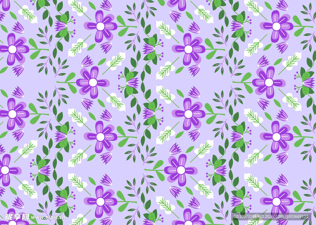 紫色花卉藤蔓无缝图案