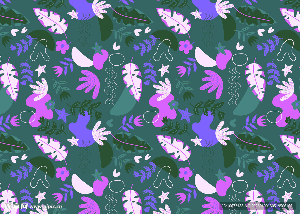 梦幻花卉鸟类图案背景
