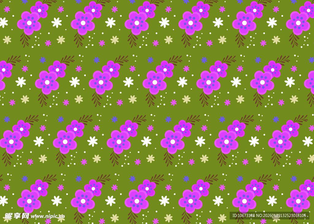紫色花朵绿色背景图案