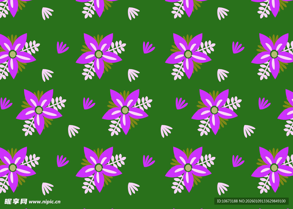 紫色花卉图案绿色背景纹理