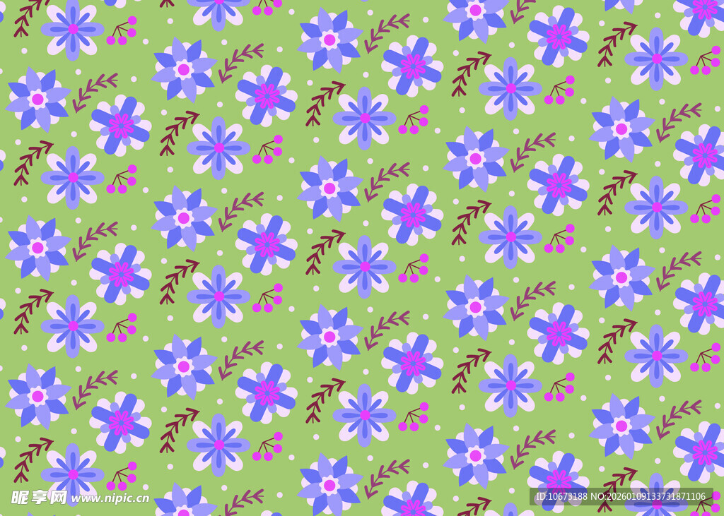 绿色底紫色花朵图案背景