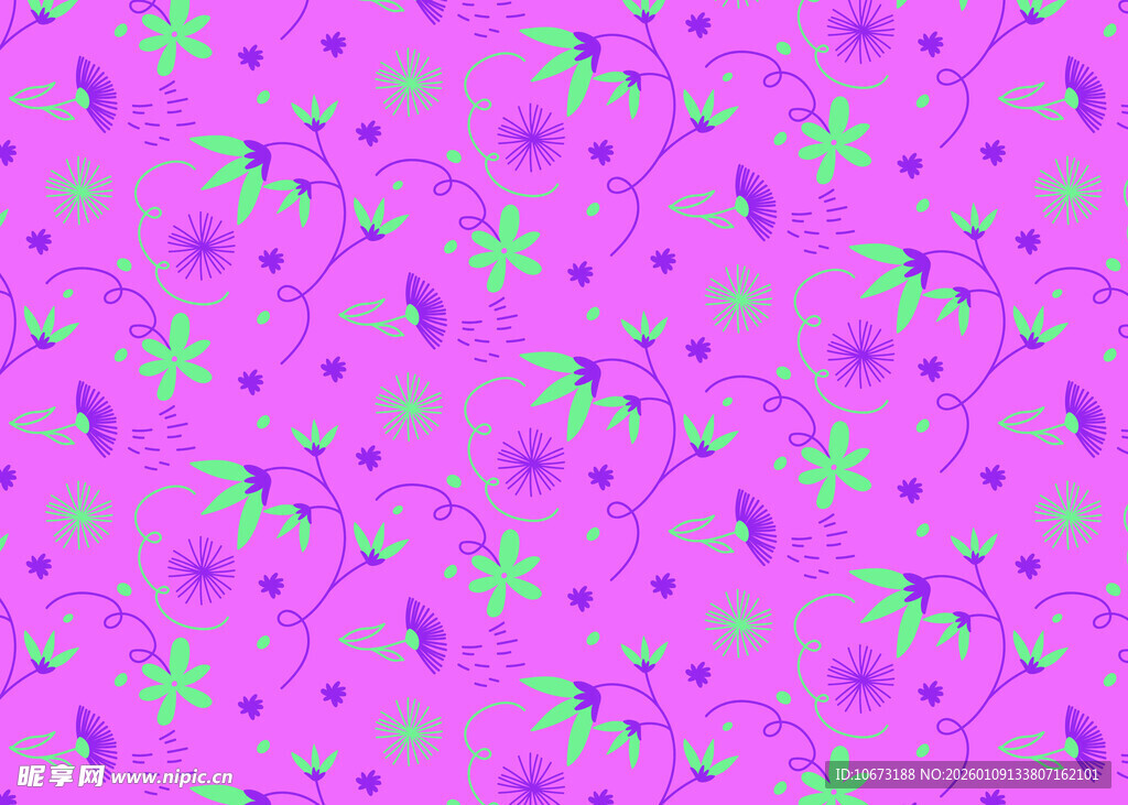 紫色底绿色小花图案背景