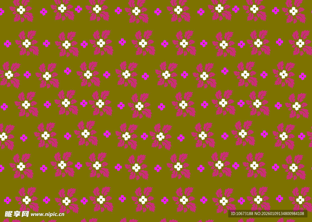 绿色底粉色小花重复图案