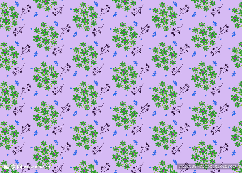紫色底绿叶花朵图案背景