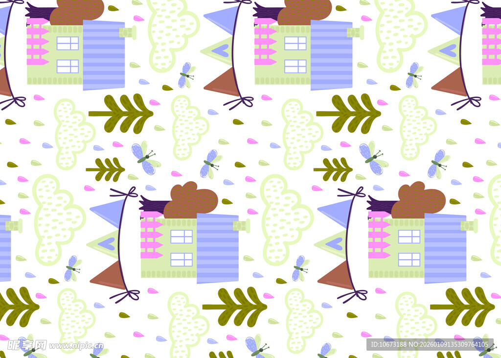 卡通风格动物植物图案背景