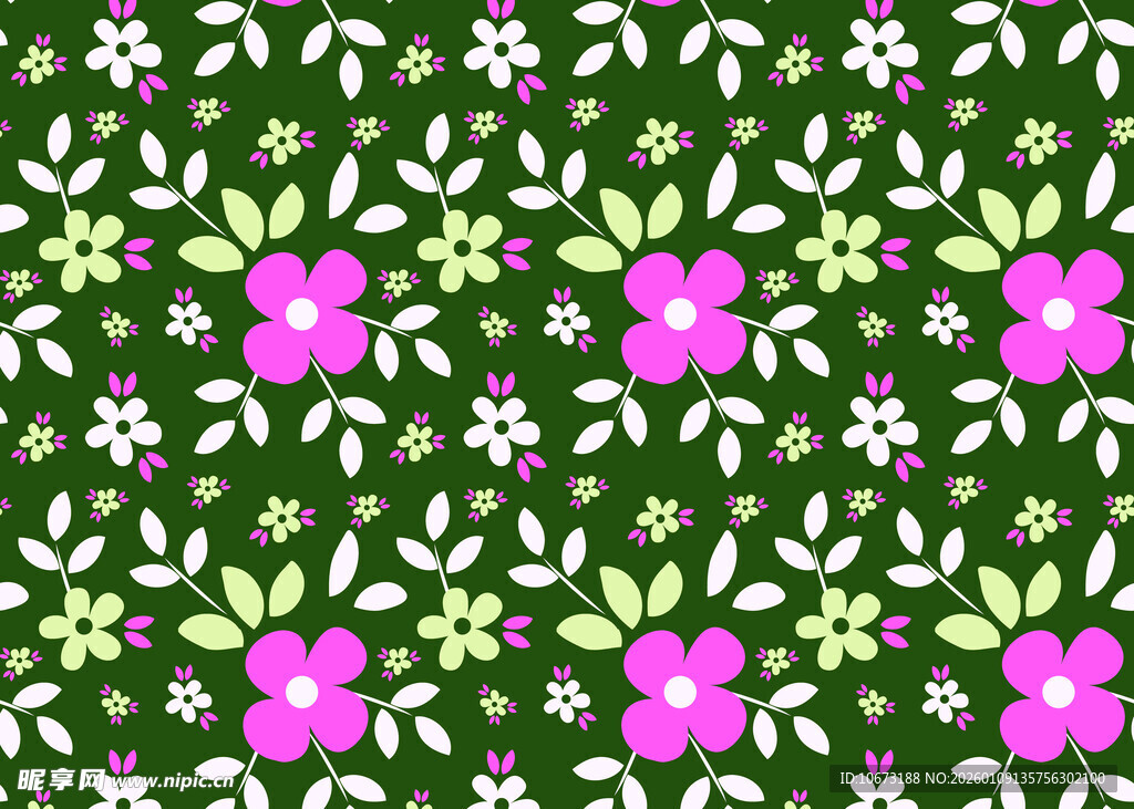 绿色背景上的多彩花卉图案
